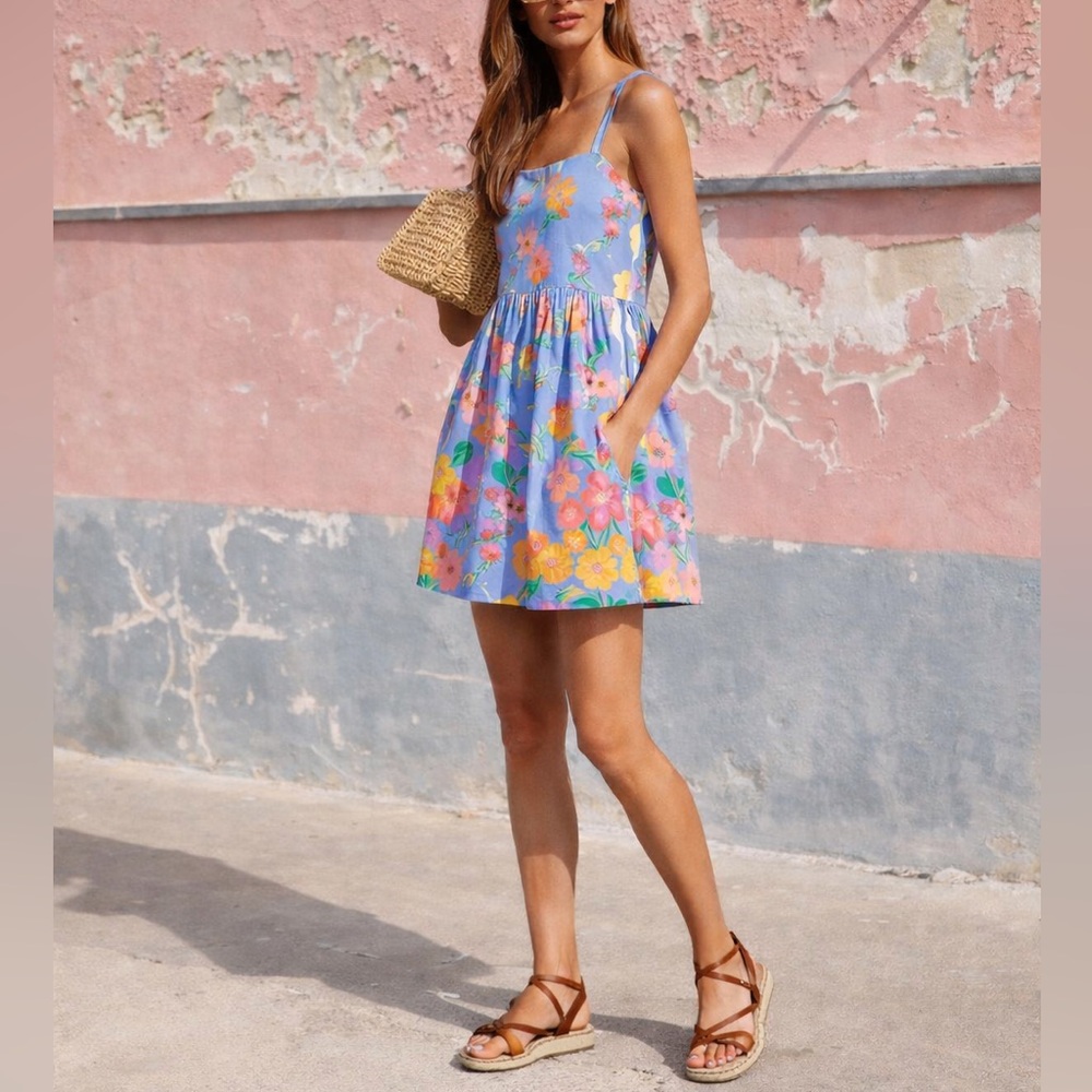 Mister Zimi Sophie Floral Mini Dress Blue Meadow 6 NWT